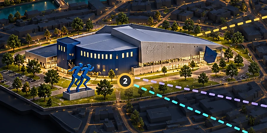 3D impression of the Topsporthal and its surroundings seen from above